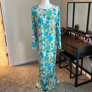 ASOS Design slinky maxi long sleeve dress in retro floral print